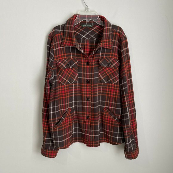 Woolrich Women's Brown Orange Plaid Button Down Shirt Jacket Shaket - Picture 1 of 7